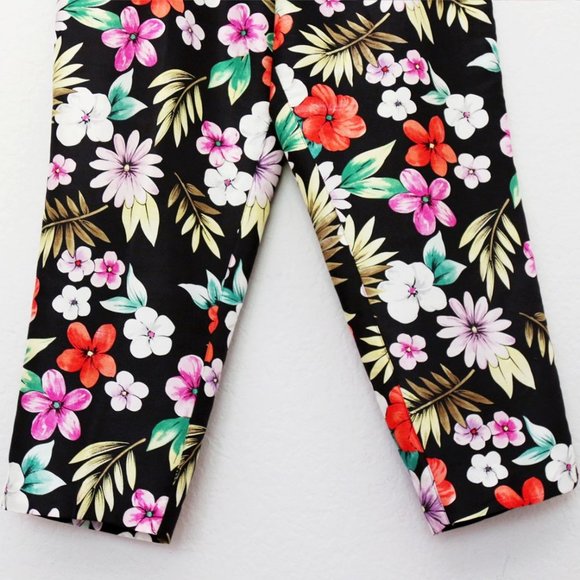 Silkland Women's 12 100% Pure Silk Tropical Vibrant Colorful Floral Pant Black - Picture 7 of 14